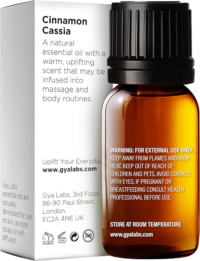 Gya Labs Cinnamon Cassia Essential Oil - 0.34 Fl Oz - 100% Pure Natural Cassia Oil for Hair & Skin, Diffuser, DIY Recipes & Candle Making Scent