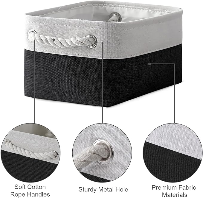 TheWarmHome Storage Bins for Shelves - 6 Pack 11.8x7.8x5.2 inch Collapsible Storage Cubes, Basket for Gifts Empty Closet Organizing Dog Toy Box (White & Black)