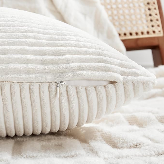 Fancy Homi 2 Packs Cream White Samll Decorative Throw Pillow Covers 14x14 Inch with for Couch Bed Sofa, Rustic Farmhouse Boho Home Decor, Soft Corss Patchwork Corduroy Square Cushion Case 35x35 cm