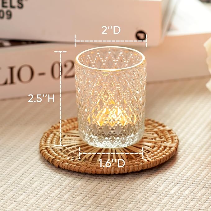 Homemory 12 Pack Clear Glass Votive Candle Holders, Tealight Candle Holder, Vintage Candle Holders Bulk for Table Centerpieces, Christmas, Baby Showers, Birthday, Wedding, Party