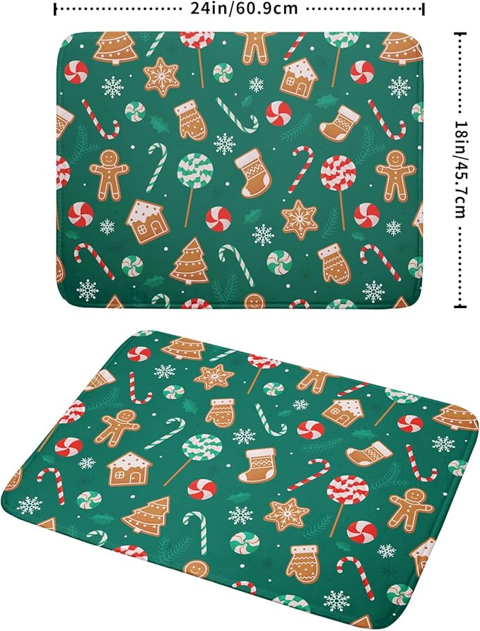 Gingerbread Dish Drying Mat for Kitchen Counter Holiday Green Super Absorbent Reversible Microfiber Kitchen Countertop Protector Dishes Pad Large 18x24 inch