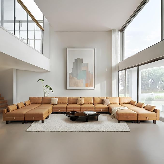 Large Modular Sofa Couch, 248'' Sectional Couch, Living Room Sets with Storage, 16 Seats Sets for House, Office,Villa, Tan