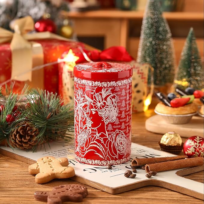 Porlien Lady Porcelain 15-ounce Canisters Set of 2, Food Storage Containers with Lid for Coffee Beans, Tea, Condiments & Nuts, Gifts for Mothers'Day, Thanksgiving, Christmas, Valentine’s Day