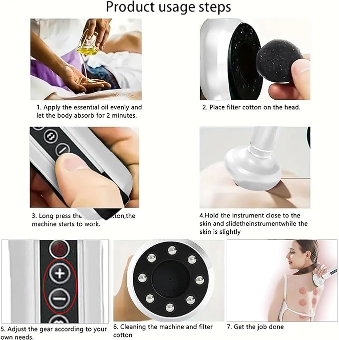 Handheld Cellulite Massager Tool- Elouris Cellulite Tool, 3 in 1 Vacuum Cupping kit, 12-Level Adjustable Cupping kit for Massage Therapy、Cupping Machine.(White)