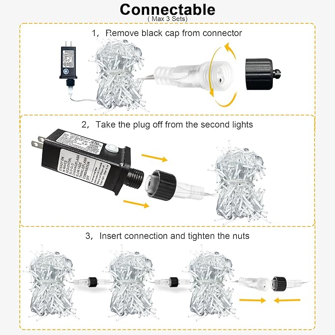 White Christmas Lights Outdoor - 33ft 400 LED Icicle Lights for Outside House, Twinkle Outside Lights Plug in 8 Modes Timer Waterproof for Patio Window Holiday Wedding Party Pathway Indoor Decorations