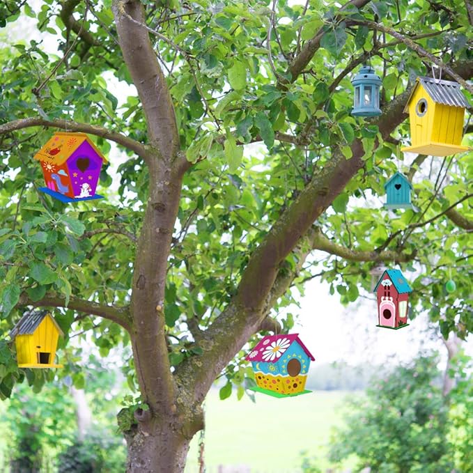 hapray 2 Pack Bird House Kit, DIY Birdhouse Kits, Wooden Crafts Arts for Children to Build and Paint (Includes Paints & Brushes) for Kids Girls Boys Toddlers Halloween Christmas Gifts