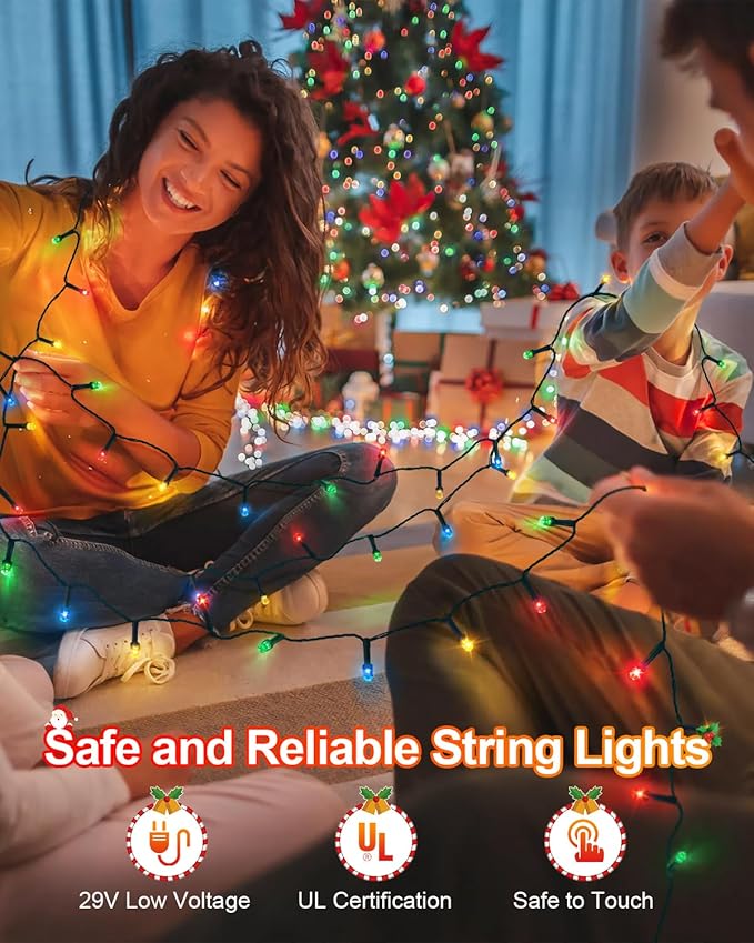 158 FT 480 LED Christmas Tree Lights, String Lights Green Wire with 8 Modes, Timer and Memory, Plug in Outdoor Waterproof Twinkle Lights for Indoor Yard Xmas Holiday, Multicolor