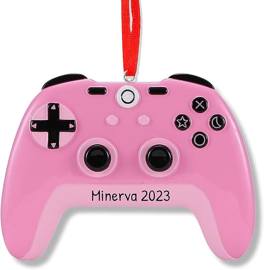 Ornaments by Elves - Personalized Pink Controller Christmas Ornament 2024 - Hanging Decor Gaming Accessories, Tree Decorations in Giftable Packaging