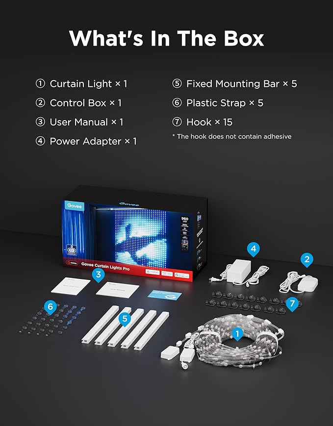 Govee Curtain Lights Pro, Upgraded 960 LEDs Smart Color Changing LED Curtain Lights with AIGC, Dynamic DIY String Lights for Bedroom Living Room Holiday Decor, Outdoor IP67 Waterproof, 5.41×5.77ft