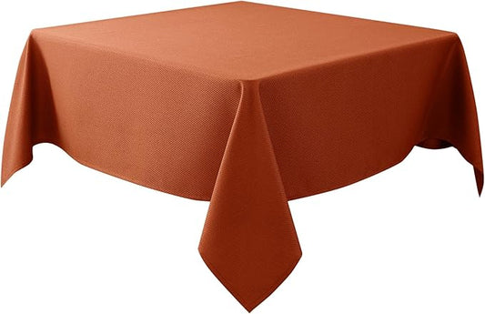 Biscaynebay Fall Tablecloth Textured Fabric Square Tablecloths 70x70 Inch, Rust Thanksgiving Autumn Harvest Water Resistant Fabric Tablecloths for Kitchen, Dining, Wedding, Parties Machine Washable