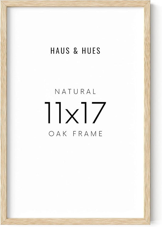 HAUS AND HUES 11x17 Picture Frame - 11 X 17 Frame Wood Picture Frames, 11x17 Poster Frame Wooden Picture Frames, 17x11 Picture Frame Wooden Frames, Frame 11x17 Natural Wood Frame (Beige Oak Frame)