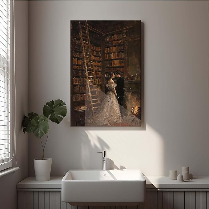 Gothic retro library scene decoration melancholy calm art college style wall aesthetic antique style home decoration suitable for bedroom living room28x40in Wood Framed