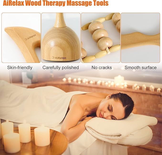 AiRelax 6 in 1 Wood Therapy Massage Tools,Lymphatic Drainage Massager Maderoterapia Kit Colombiana for Body Shaping,Body Sculpting Massage kit Tools