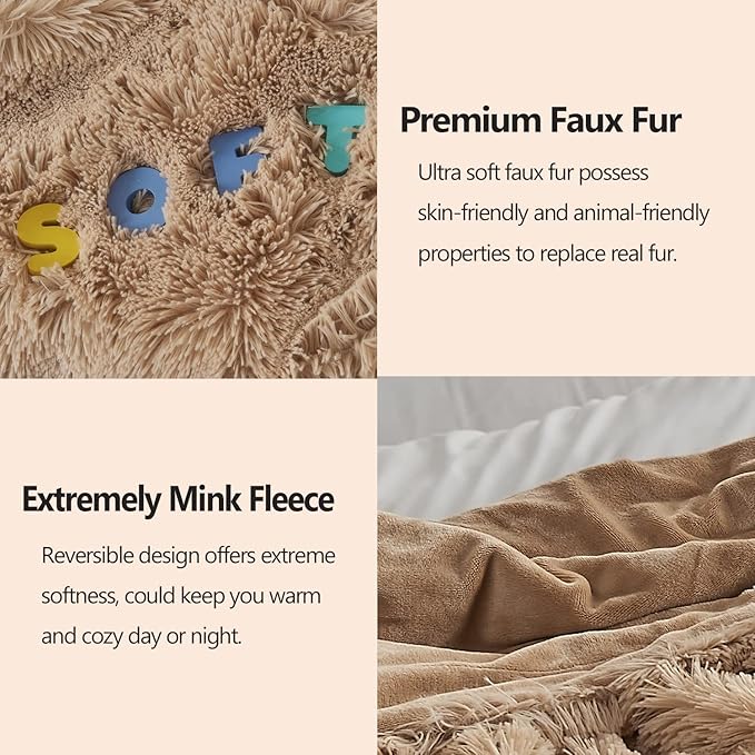 GONAAP Fuzzy Faux Fur Throw Blanket Brown Super Soft Cozy Plush Fuzzy Shaggy Blanket for Couch Sofa Bed (Brown, Throw(50"x60"))