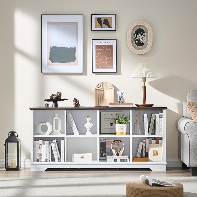 Farmhouse 5 Cube Bookshelf, White Storage Organizer Bookcase, Kids Toy Storage Cabinet, Small Bookshelves Storage Organizer Shelf, Wood Display Cabinet Book Shelves for Bedroom,Living Room,Office