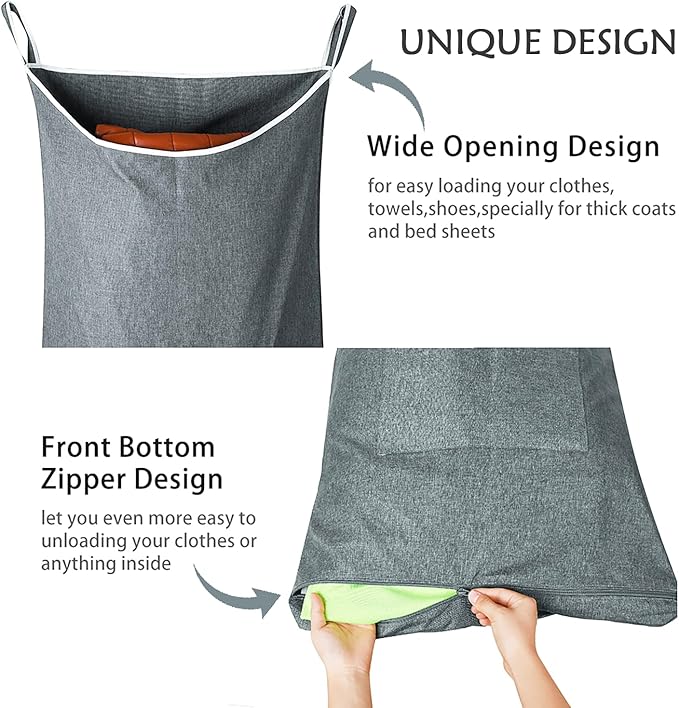 XL Door Laundry Hamper, Hanging Hamper with Large Openging, Hanging Laundry Hamper Storage Bag，Door hampers for Laundry of Home, Dorm, or Travel(Heather Grey, 36x22 Inch)