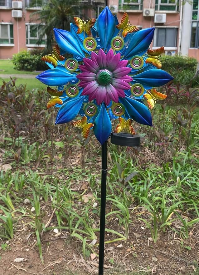 60 Inch Solar Wind Spinner Outdoor - Double-Sided Rotating Colorful Kinetic Wind Spinners for Garden, Yard Decorations Outdoor,Metal Wind Sculptures & Spinners, Wind Art