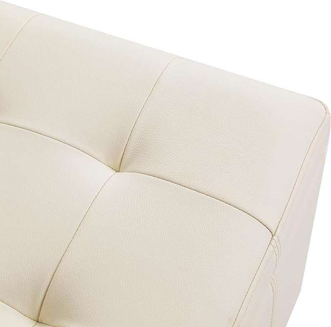 Adeco Faux Leather Storage Ottoman with Hinged Lid, 17.5 Inch High Cream White Square Cube Foot Stool with Storage, Upholstered Vanity Stool with Solid Wood Legs for Living Room, Bedroom, Dorm