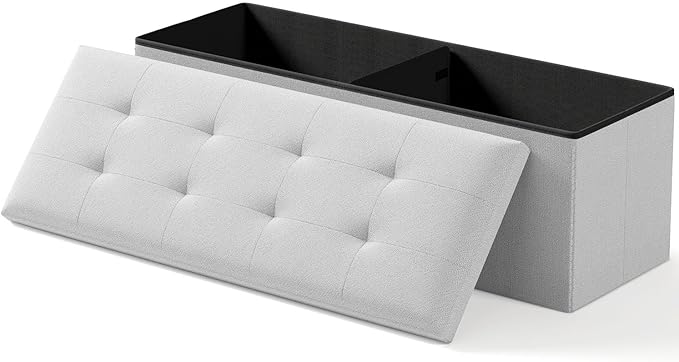 Storage Ottoman Bench, Folding Ottoman Foot Rest, End of Bed Bench,Storage Chest, for Living Room, Bedroom, Hallway, Entryway, Holds up to 700 lb (Light GREY1, 43")