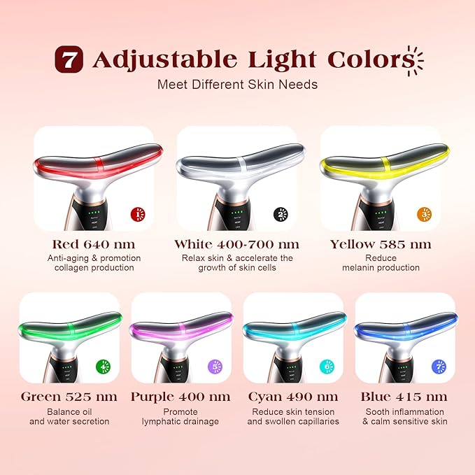 Facial Massager, 7 Colors Red Light Therapy for Face and Neck, Face Lift Device with 113°F Heating Vibration for Multi Skin Care