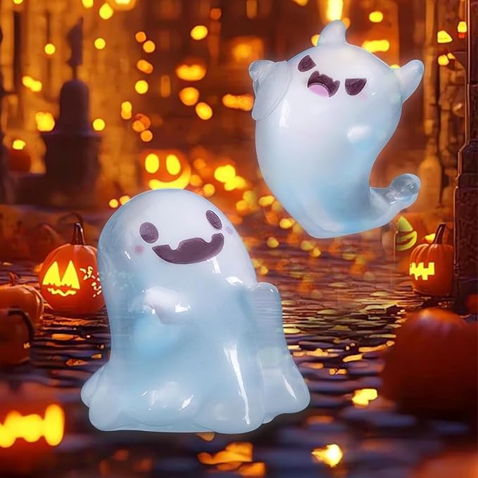32 Sets Halloween Mini Ghost Figures with Box, Glow in The Dark Mini Resin Ghosts, Luminous Ghost Miniature Resin Figurines for Halloween Party Favors (1PCS B)