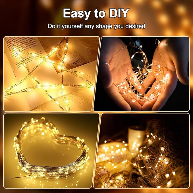 Fairy Lights Battery Operated String Lights 16.4ft 50LED Flashing and Constant Light Waterproof Silver Wire for Christmas DIY Party Bedroom Wedding (Warm White, 4 Pack)