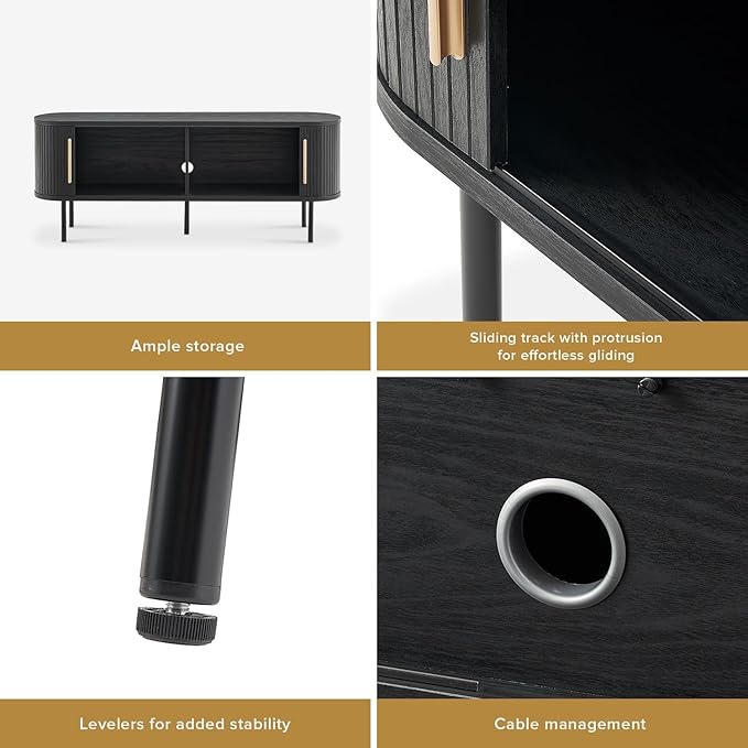 mopio Quin TV Stand, Mid Century Modern for 55/60/65 inch TV, Farmhouse TV Stand, Entertainment Center with Storage, TV and Media Console for Living Room (Black, 59" Tambour)