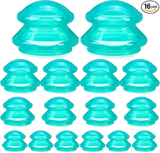 Geiserailie 16 Pcs 4 Sizes Cupping Therapy Set Silicone Cupping Massage Cups Professional Chinese Therapy Cup Vacuum for Body Muscle Nerve(Green)