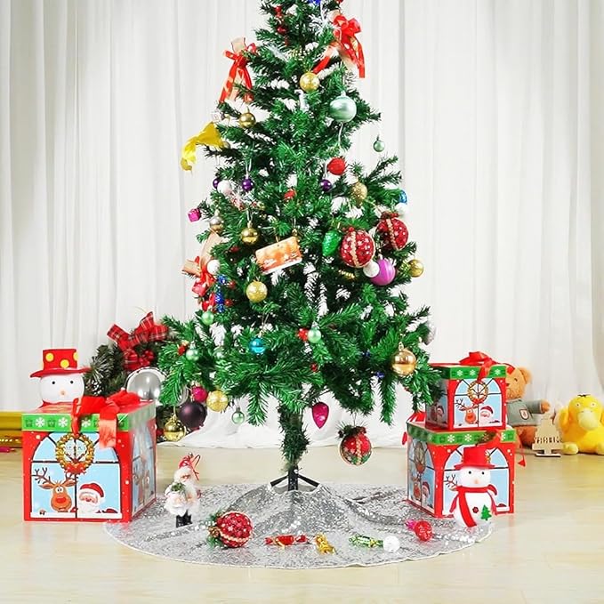 Eternal Beauty Christmas Tree Skirt, 24 Inch Silver Sequin Tree Skirt Small Xmas Tree Skirt for Christmas Tree Decorations