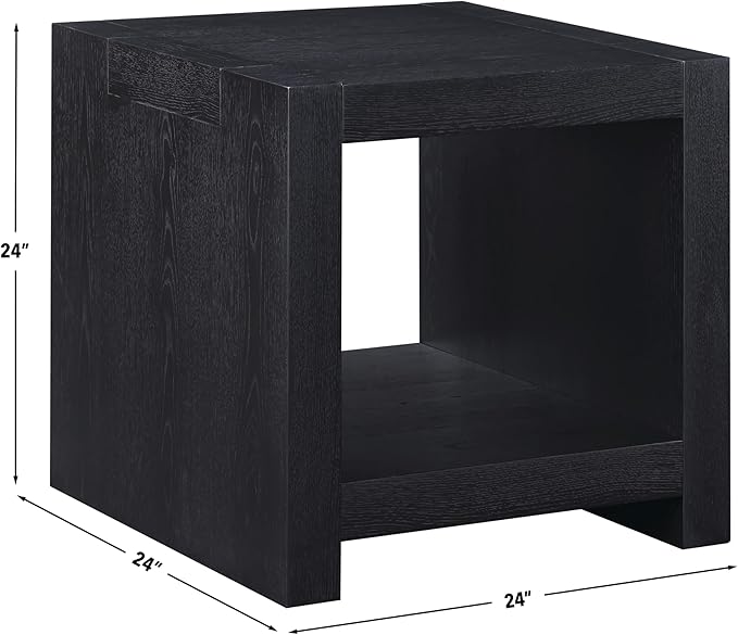 Steve Silver Furniture Aubrey Black End Table, Living Room/Bedroom, Contemporary/Modern Design, Bottom Storage Shelf, Chair Side/Media Table, 24'L x 24" W x 24" H, Black