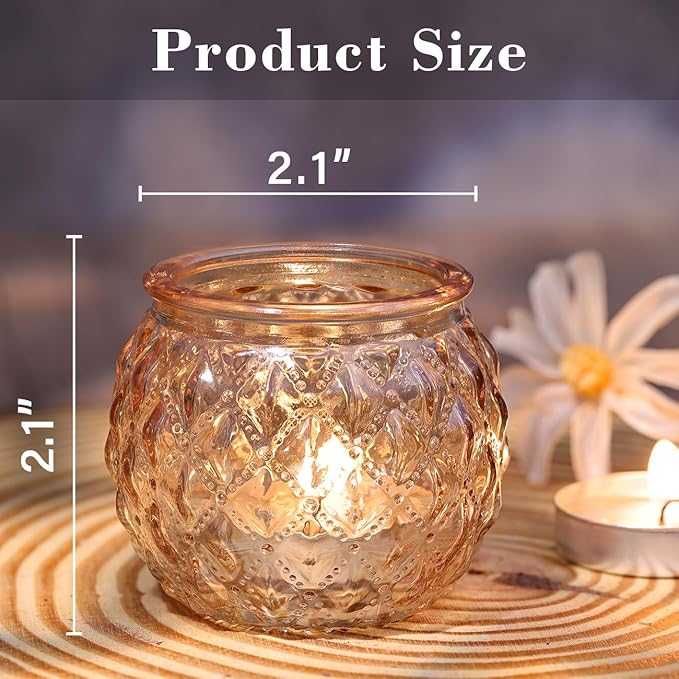 Gold Votive Candle Holders Set of 24- Round Glass Candle Holders Bulk for Table Centerpiece, Tea Lights Candle Holders for Wedding Shower, Party, Home Decor