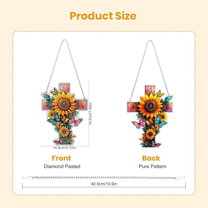 EOBROMD Diamond Hanging Art Kits for Adults, Cross Butterfly Suncatcher Diamond Art Painting, DIY Special Shaped Rhinestone Kits for Adults, Window Pendants Home Garden Wall Hanging Ornament