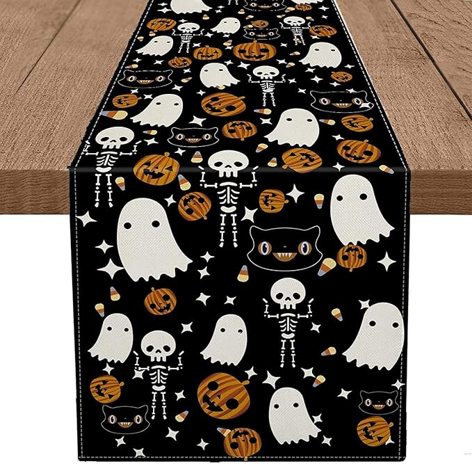 GAGEC Halloween Table Runner Black Cat Pumpkins Seasonal Kitchen Dining Table Home Outdoor Party Decorations (13'' x 48'')