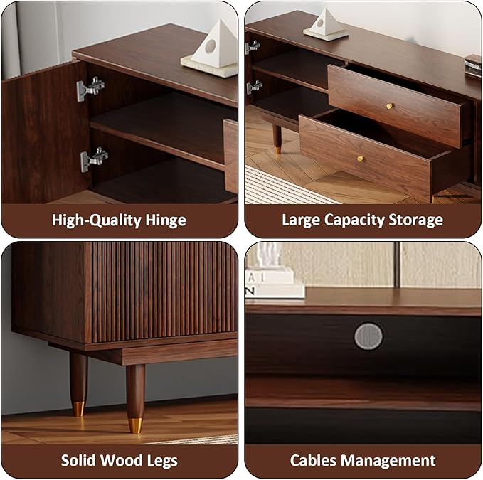 Mid Century Modern TV Stand for 75 inch TV, 78.7" Walnut TV Console with 2 Storage Cabinet & 2 Drawers, Entertainment Center, Media Console for Living Room/Bedroom