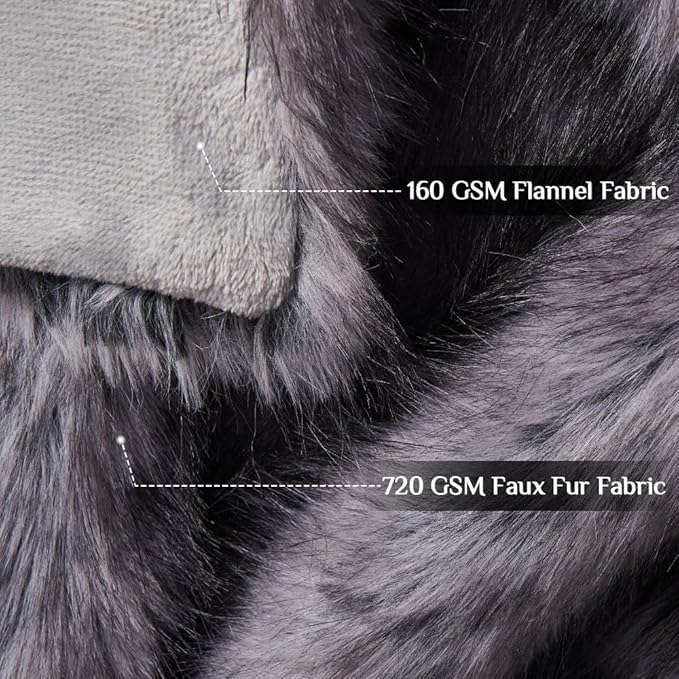 Fluffy Faux Fur Throw Blanket – Super Soft Warm Thick Plush Blanket for Bed, Couch & Office, Cozy Fuzzy Throw with Flannel Backing,50"x60", Grey