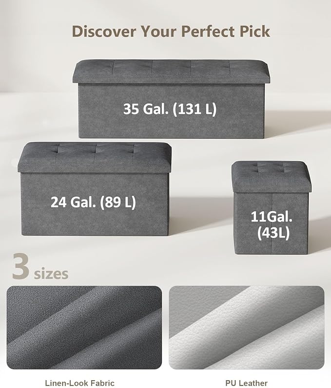 Storage Ottoman Bench, Folding Ottoman Foot Rest, 15 x 30 x 15 Inches, End of Bed Bench,Storage Chest, for Living Room, Bedroom, Hallway, Entryway, Dark Gray