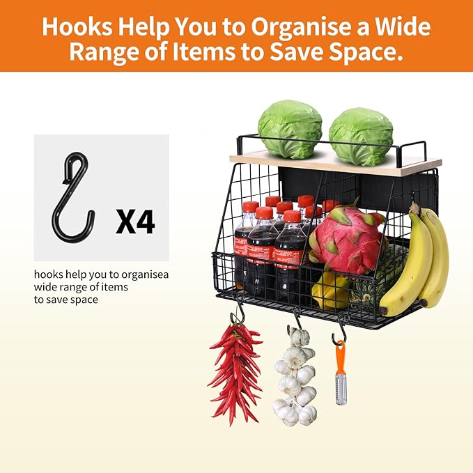 Large Magnetic Shelf for Fridge, Fruit and Vegetable Storage Wire Basket, Potato And Onion Storage Bin for Kitchen Organizers, Magnetic Spice Rack for Refrigerator, Kitchen Counter, RV and Laundry