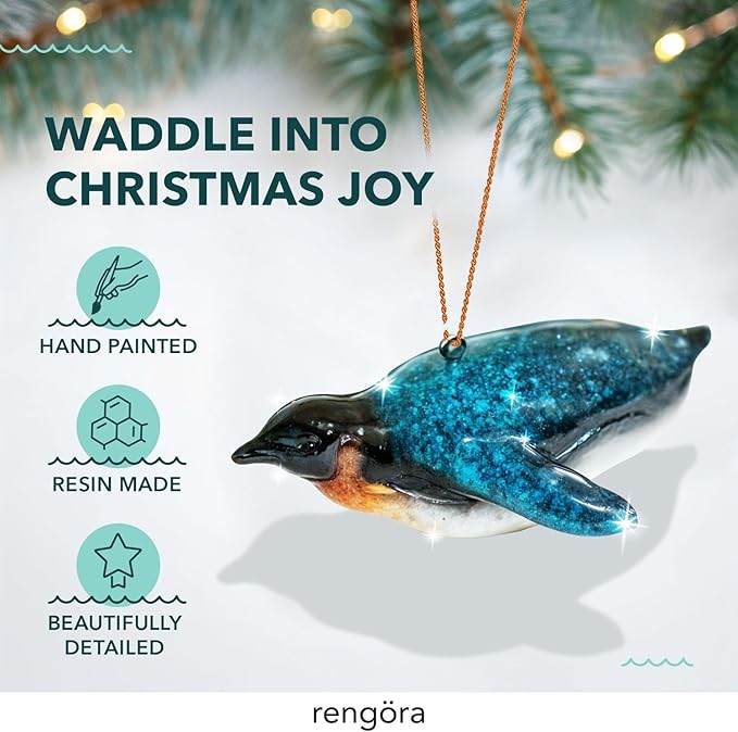 Hand-Painted Beach Christmas Ornament – Coastal Tree Decoration for Ocean Lovers – Unique Nautical Ornament for Christmas Tree or Stocking Stuffer Gift (Penguin)