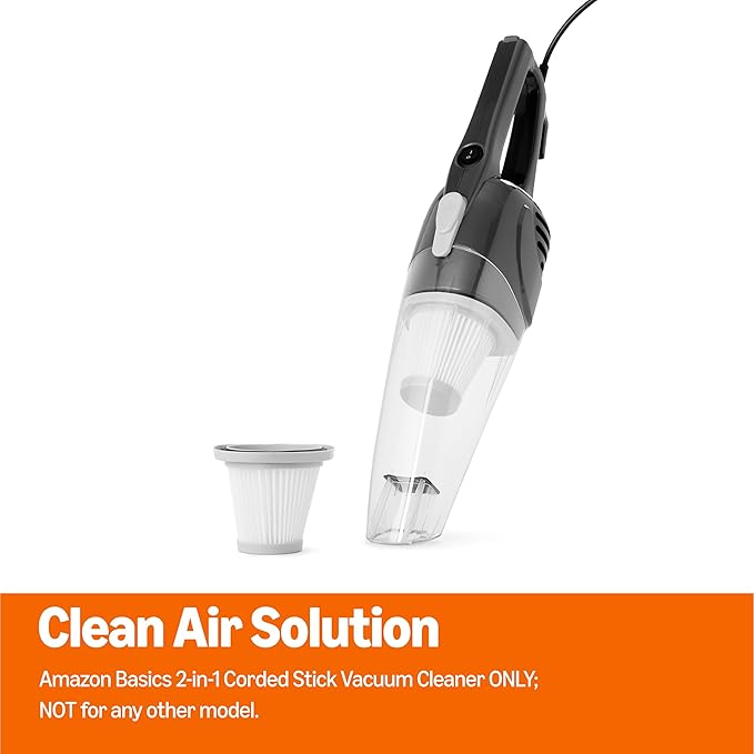 Amazon Basics Washable Replacement Filters 2-in-1 Corded Stick Vacuum Cleaner ONLY (not for Other Models), HEPA, Pack of 4, White