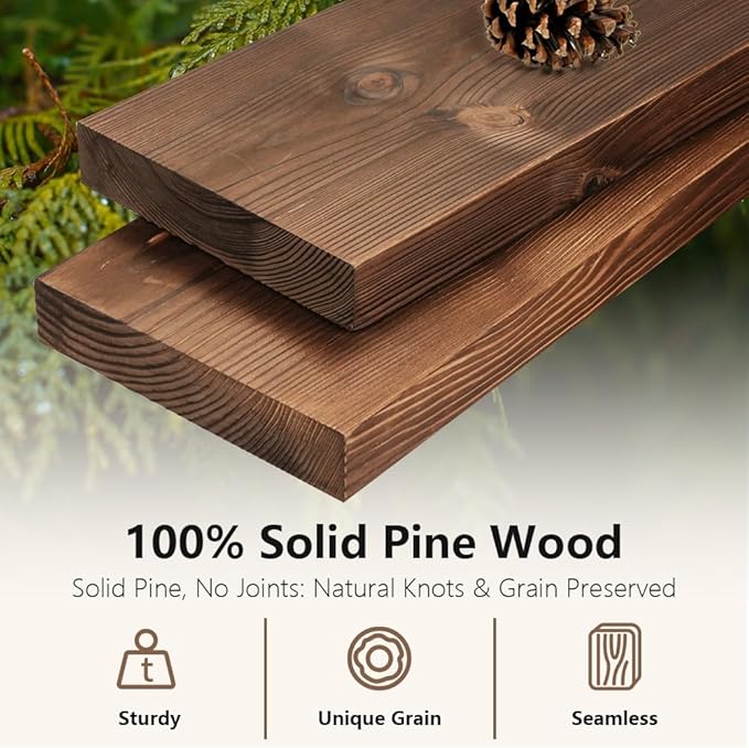 Habudda Floating Shelves Set of 2, Natural Pine Wood Shelf for Bathroom Bedroom Kitchen, 30 inch Long, Rustic Decor, Walnut