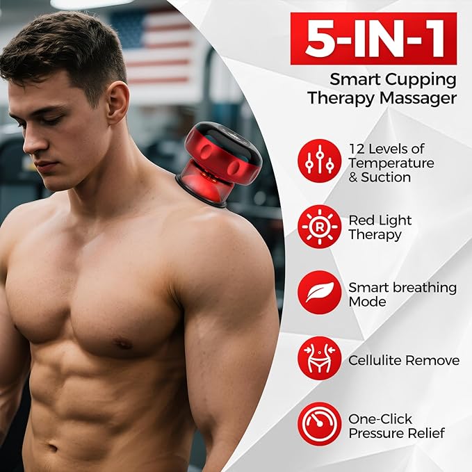 5-in-1 Smart Cupping Therapy Set, 12-Level Temperature & Suction Control, Massage Cupping Kit for Targeted Pain Relief, Neck/Shoulder/Back Muscle Soreness & Blood Circulation Improvement