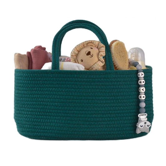 Baby Diaper Caddy Organizer for Girl Boy Rope Nursery Storage Bin Basket Portable Holder Tote Bag for Changing Table Car Travel Baby Shower Gifts Newborn Essentials Registry Must Have Items Dark Green