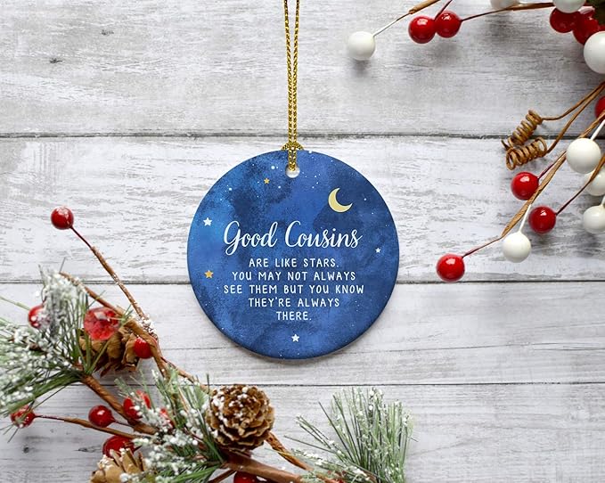 Andaz Press Round Ceramic Porcelain Cousins Christmas Keepsake Gift - Cousin Star Ornament, 1-Pack