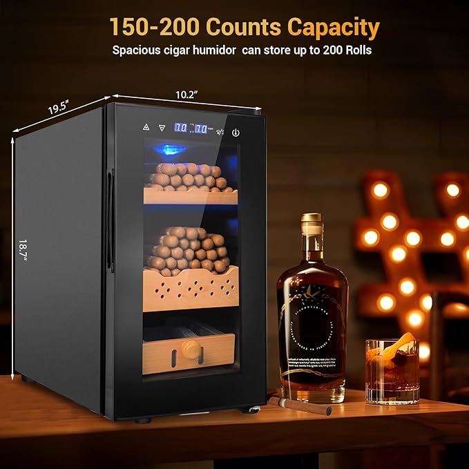 25L Cigar Electric Humidor, 200 Counts Large Capacity,Thermostatic Electric Cooler Cabinet with Digital LED Screen, Safety Lock,Smart Humidity & Temp Control, Gifts for Men