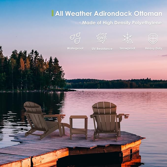 GREENVINES Adirondack-Ottoman | Wood Grain | Set of 2 | HDPE Plastic | Outdoor Footrest | All Weather | Foot Rest | Foot Stool | Dark Brown | for Adirondack Chair