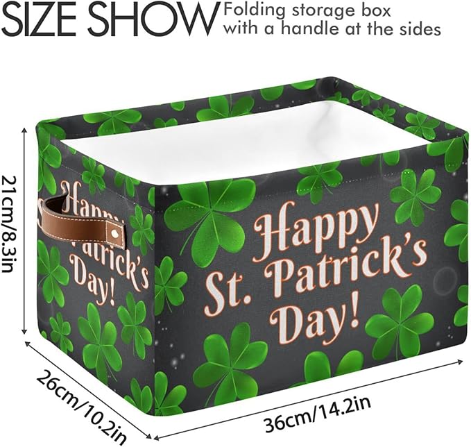 Storage Basket Happy St Patrick's Day Cube Storage Bins Organizer Bag Collapsible Closet Shelf Baskets with handle for Baby Cloth Pet Toy Book 14.2×10.2×8.3 IN