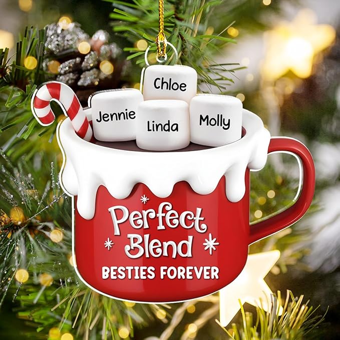 A Blend of Christmas Cheer Personalized Acrylic Ornament – Custom Name Charms Family Members up to 10 People, Holiday Decoration for Family Members & Friends