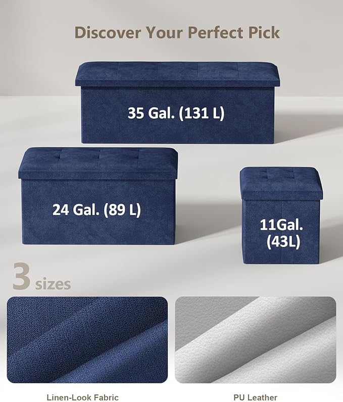 Storage Ottoman Bench, Folding Ottoman Foot Rest, End of Bed Bench,Storage Chest, for Living Room, Bedroom, Hallway, Entryway, Holds up to 700 lb (Navy BLUE1, 43")