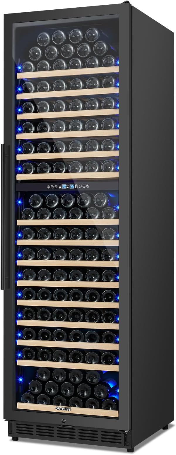 200 Bottle Dual Zone Wine Fridge – 24 Inch Large Capacity Wine Cooler Refrigerator Freestanding/Built-In with Upgraded Compressor, Low-Noise Wine Cellar & Intelligent Temperature Control - Black
