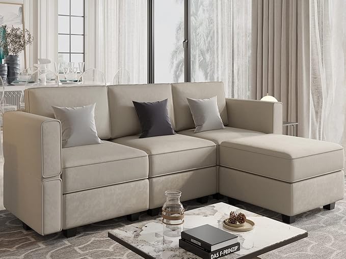 Belffin Convertible Sectional Sofa with Chaise Velvet L Shaped Sofa Couch Modular Sectional Sofa with Storage Grey